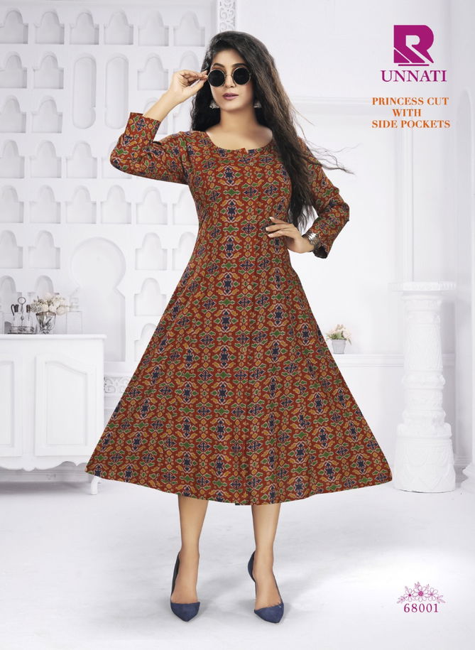 Raashi Unnati Heavy Rayon Printed Fancy Wear Anarakali Kurti Collection
